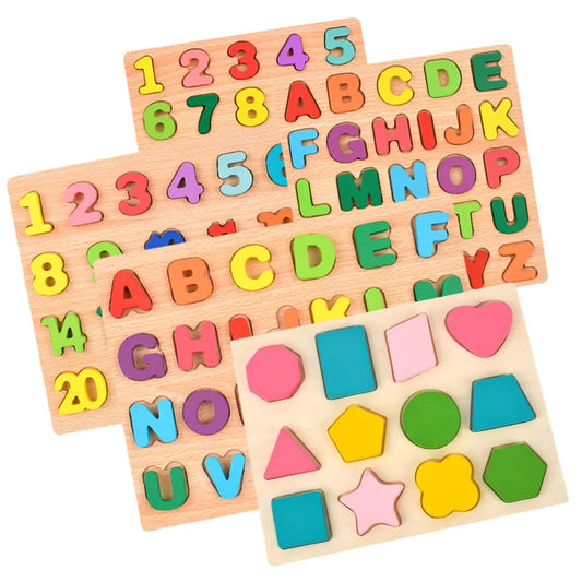 Wooden Number, Letter & Shape Puzzles